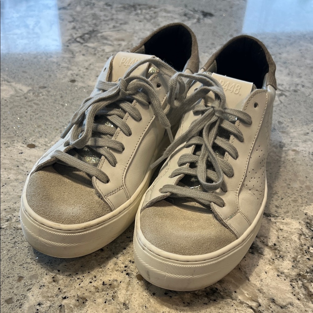 SOLD P448 Jack Perforated White, Grey Suede and Silver Glitter Sneakers - Picture 8 of 10
